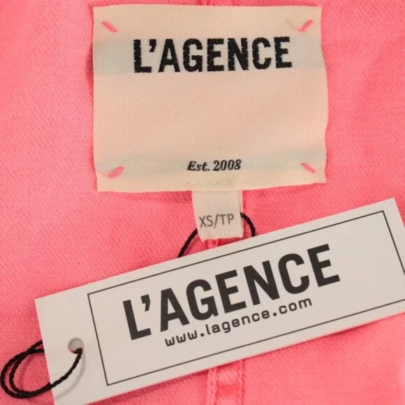 L'AGENCE Wayne Cropped Fray Jacket Size XS in Neon Coral Pink NWT - Picture 12 of 12
